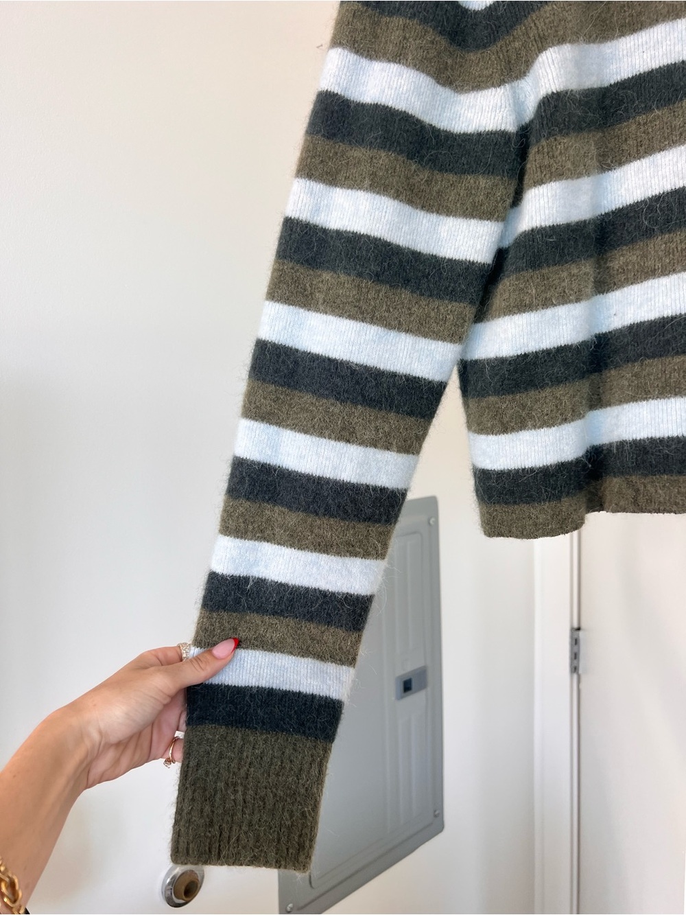 COS Women's Alpaca Wool Blend Striped Crewneck Sweater Size Medium - Picture 2 of 6